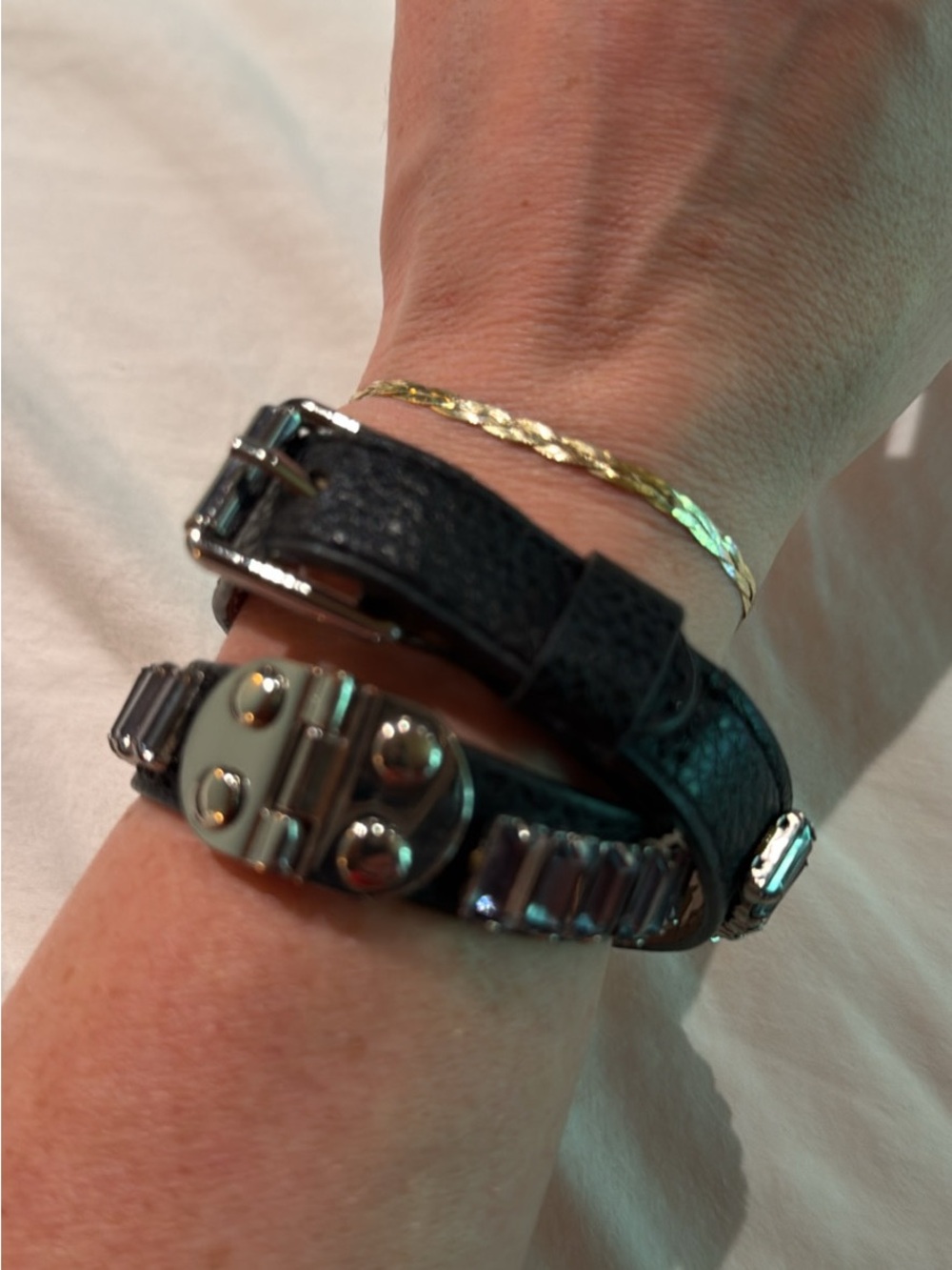 BCBGMaxAzria Taupe Leather Bracelet with Silver Hardware